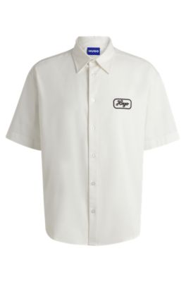 Cotton-twill shirt with embroidered artwork, White