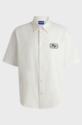 Cotton-twill shirt with embroidered artwork, White