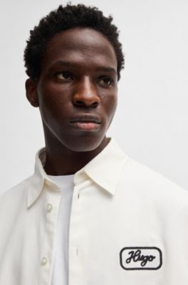 Cotton-twill shirt with embroidered artwork, White