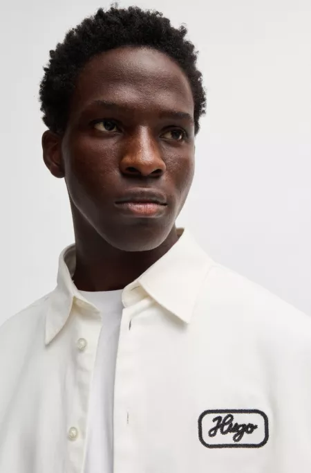 Cotton-twill shirt with embroidered artwork