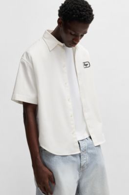 Cotton-twill shirt with embroidered artwork, White