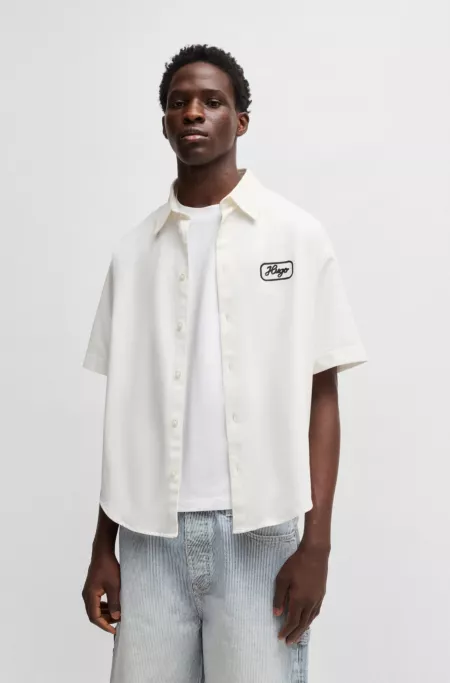 Cotton-twill shirt with embroidered artwork