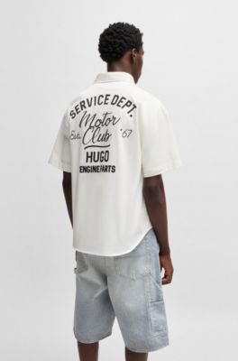 Cotton-twill shirt with embroidered artwork, White