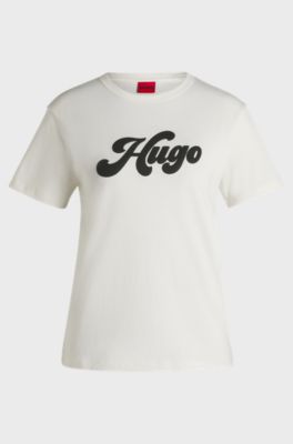 Cotton-jersey T-shirt with retro logo, White