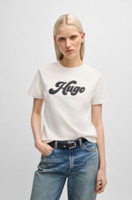Cotton-jersey T-shirt with retro logo, White