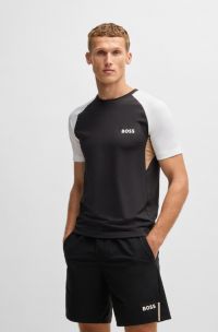 Active colour-blocked T-shirt in moisture-wicking fabric, White / Black