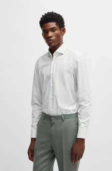 Slim-fit shirt in easy-iron striped stretch cotton