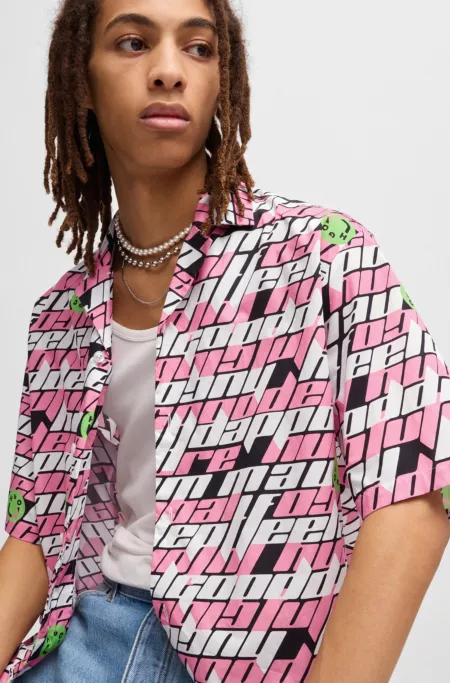 Relaxed-fit shirt in printed cotton poplin