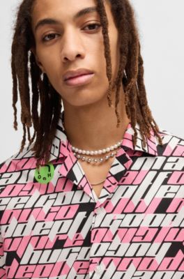 Relaxed-fit shirt in printed cotton poplin, Black Patterned