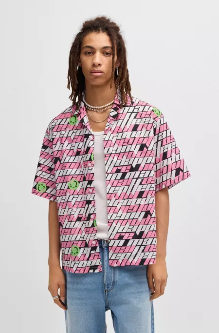 Relaxed-fit shirt in printed cotton poplin
