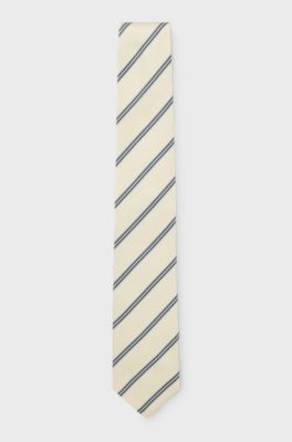 Jacquard-striped tie in Italian-made silk, Light Yellow