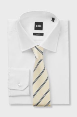 Jacquard-striped tie in Italian-made silk, Light Yellow