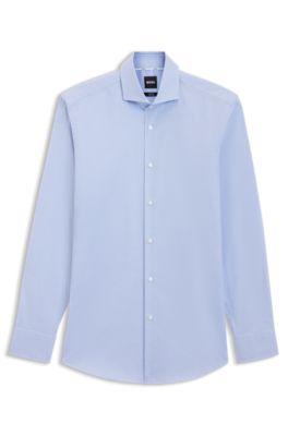 BOSS - Slim-fit shirt in easy-iron stretch cotton - Light Blue