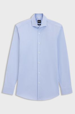 Slim-fit shirt in easy-iron stretch cotton, Light Blue