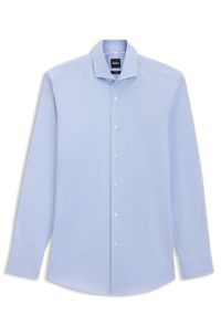 Slim-fit shirt in easy-iron stretch cotton, Light Blue