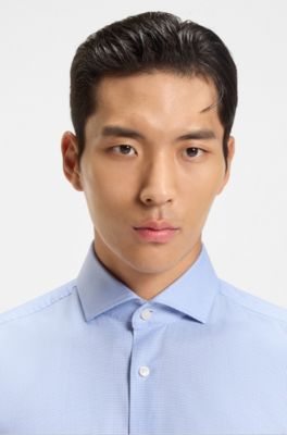 Slim-fit shirt in easy-iron stretch cotton, Light Blue