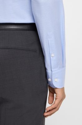 Slim-fit shirt in easy-iron stretch cotton, Light Blue