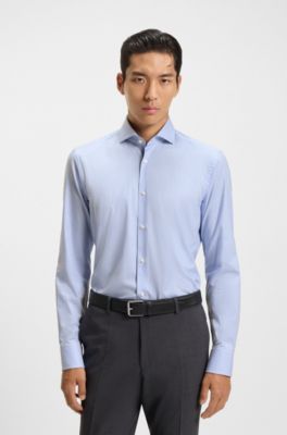 Slim-fit shirt in easy-iron stretch cotton, Light Blue