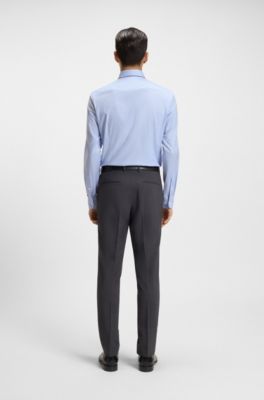 Slim-fit shirt in easy-iron stretch cotton, Light Blue