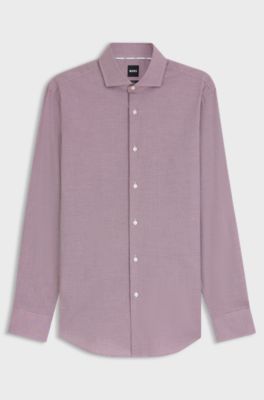 Slim-fit shirt in easy-iron stretch cotton, Dark Red