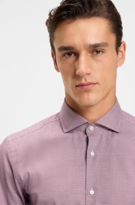Slim-fit shirt in easy-iron stretch cotton, Dark Red