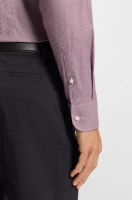 Slim-fit shirt in easy-iron stretch cotton, Dark Red