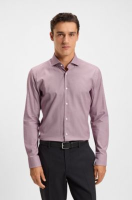 Slim-fit shirt in easy-iron stretch cotton, Dark Red