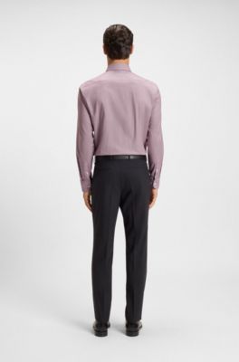 Slim-fit shirt in easy-iron stretch cotton, Dark Red