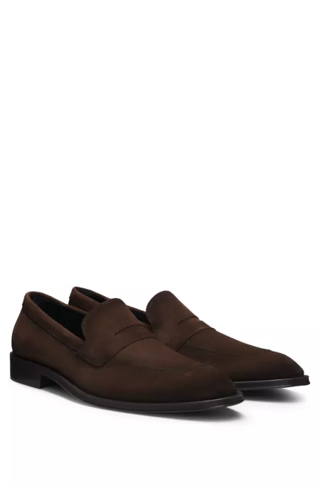 Italian-made suede loafers with penny trim