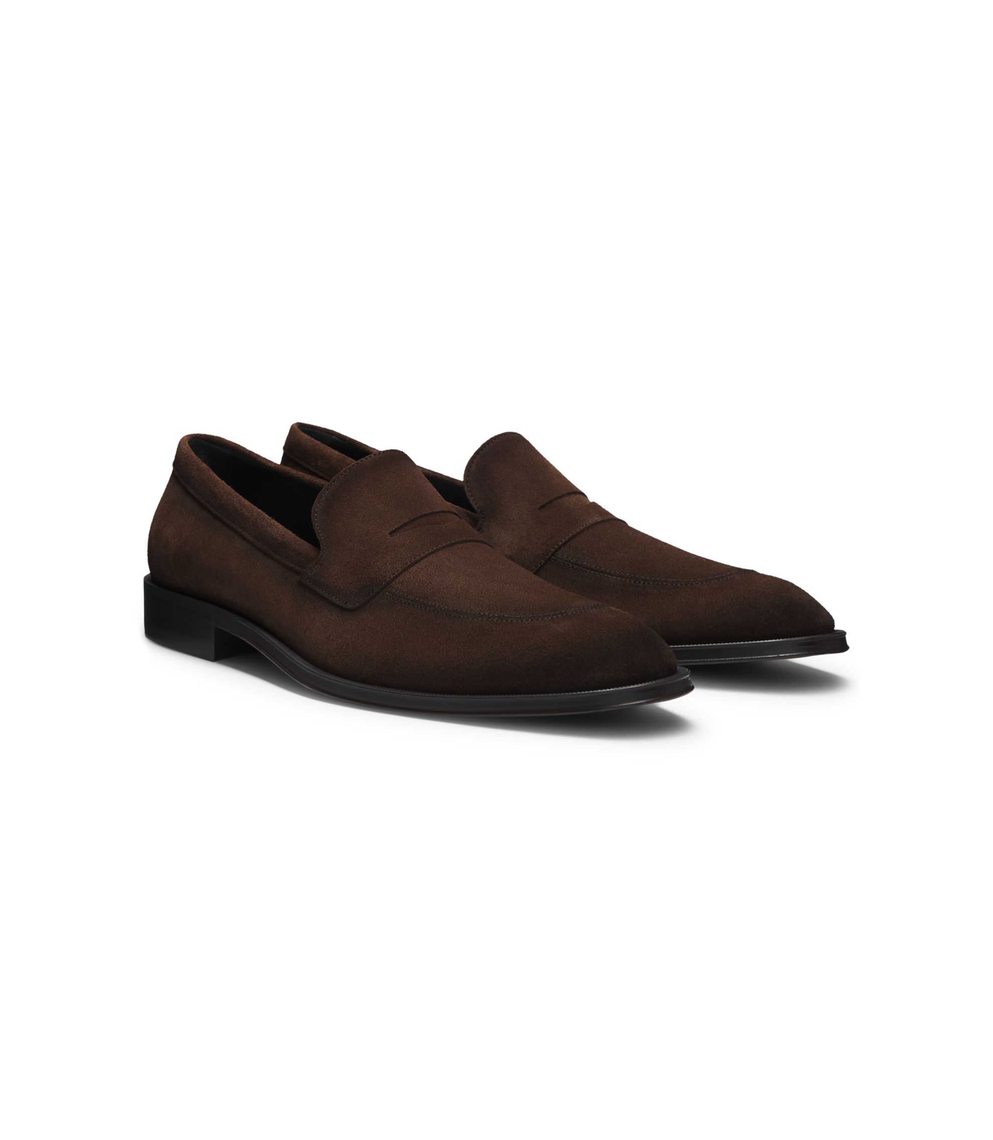 BOSS - Italian-made suede loafers with penny trim - Dark Brown display picture 2