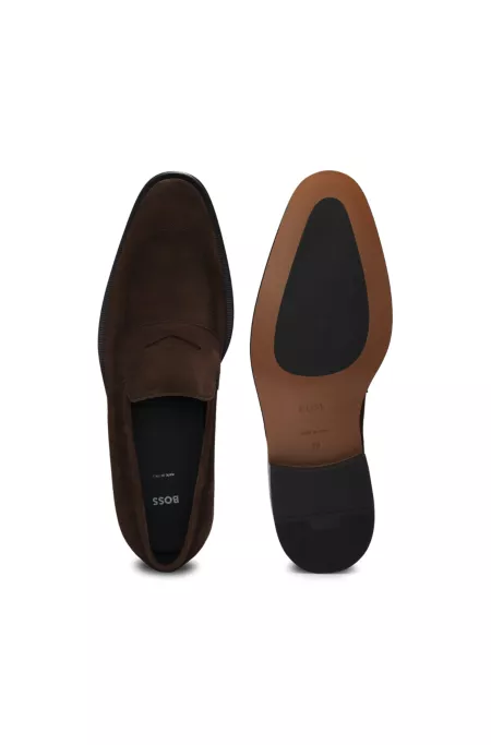 Italian-made suede loafers with penny trim