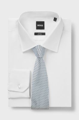 Jacquard-pattern tie in Italian-made silk, Light Blue