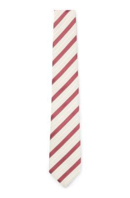 Diagonal-stripe tie in Italian-made silk and cotton, Patterned