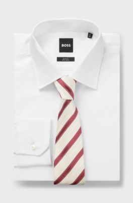 Diagonal-stripe tie in Italian-made silk and cotton, Patterned
