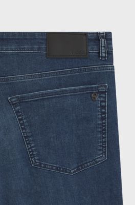 Maine regular-fit jeans in blue soft-motion denim, Dark Blue