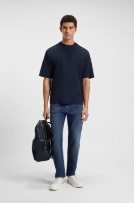 Maine regular-fit jeans in blue soft-motion denim, Dark Blue