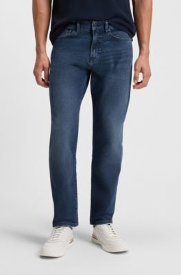 Maine regular-fit jeans in blue soft-motion denim, Dark Blue