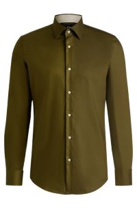 Slim-fit shirt in easy-iron cotton poplin, Dark Green