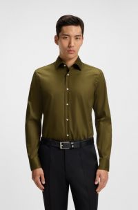 Slim-Fit Hemd aus bügelleichter Baumwoll-Popeline, Dunkelgrün
