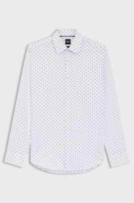 Regular-fit shirt in printed stretch-cotton poplin, White Patterned