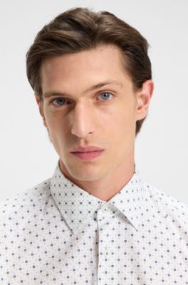 Regular-fit shirt in printed stretch-cotton poplin, White Patterned