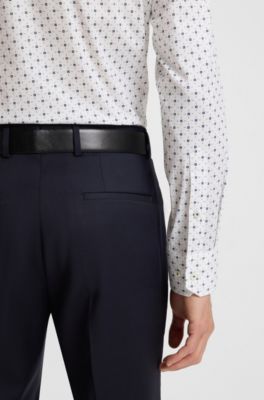 Regular-fit shirt in printed stretch-cotton poplin, White Patterned