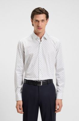 Regular-fit shirt in printed stretch-cotton poplin, White Patterned