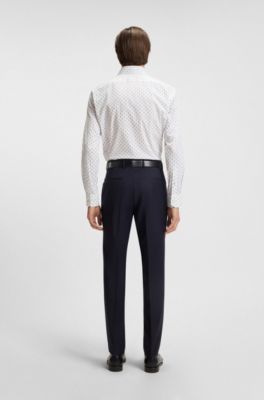 Regular-fit shirt in printed stretch-cotton poplin, White Patterned