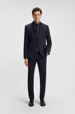 Regular-fit shirt in printed stretch-cotton poplin, Blue Patterned