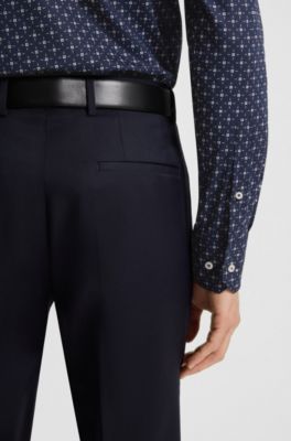 Regular-fit shirt in printed stretch-cotton poplin, Blue Patterned