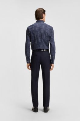 Regular-fit shirt in printed stretch-cotton poplin, Blue Patterned