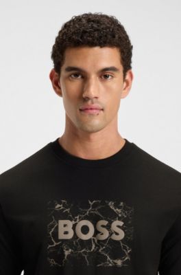 Cotton-jersey T-shirt with logo artwork, Black