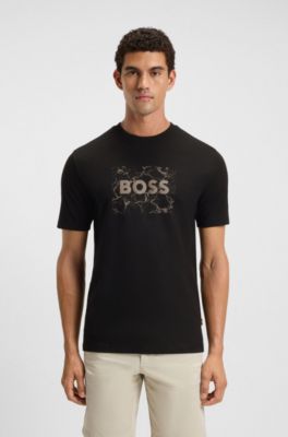 Cotton-jersey T-shirt with logo artwork, Black