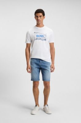 Cotton-jersey T-shirt with logo artwork, White